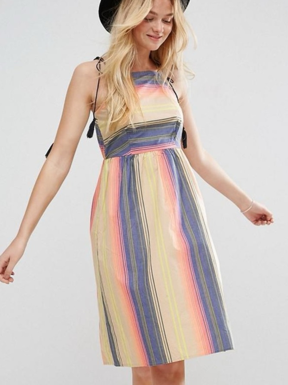 ASOS Striped Midi Dress with Tie Shoulders